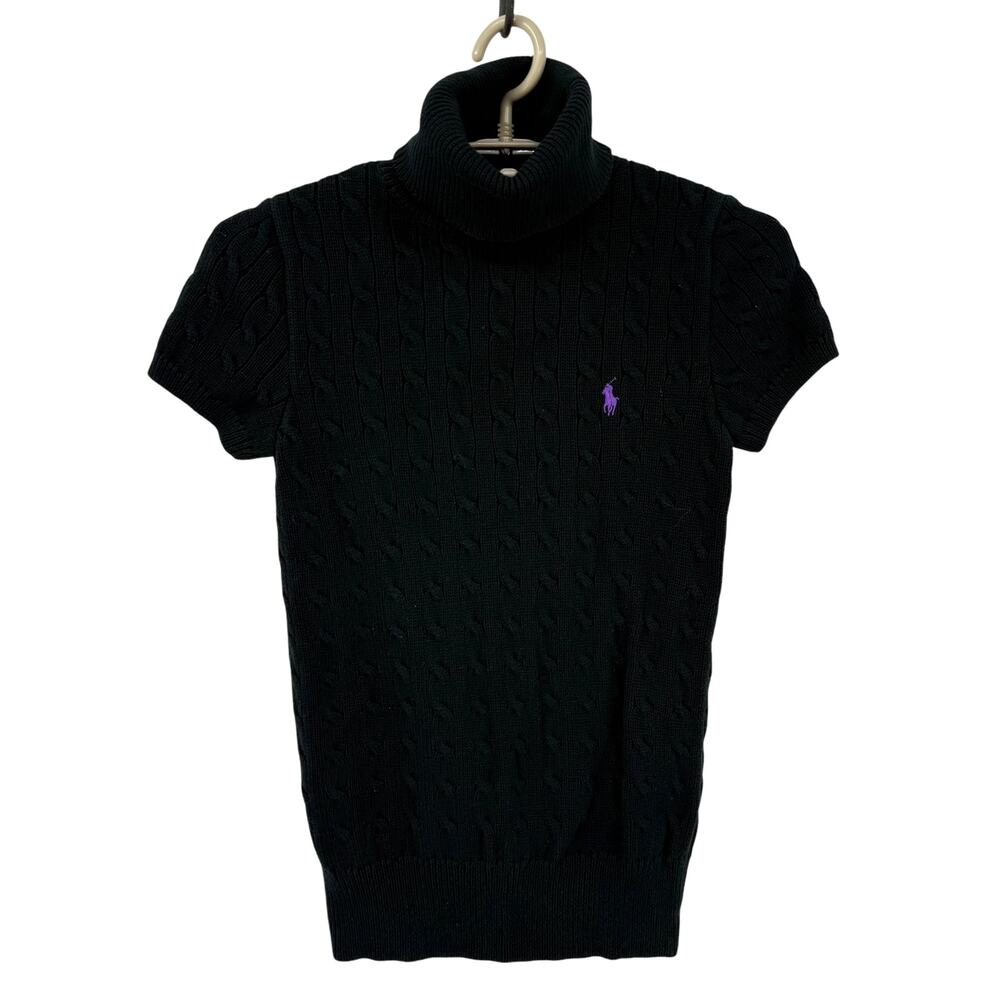 Ralph Lauren Sport Cable Knit TurtleNeck Sweater Cotton Short Sleeves Medium